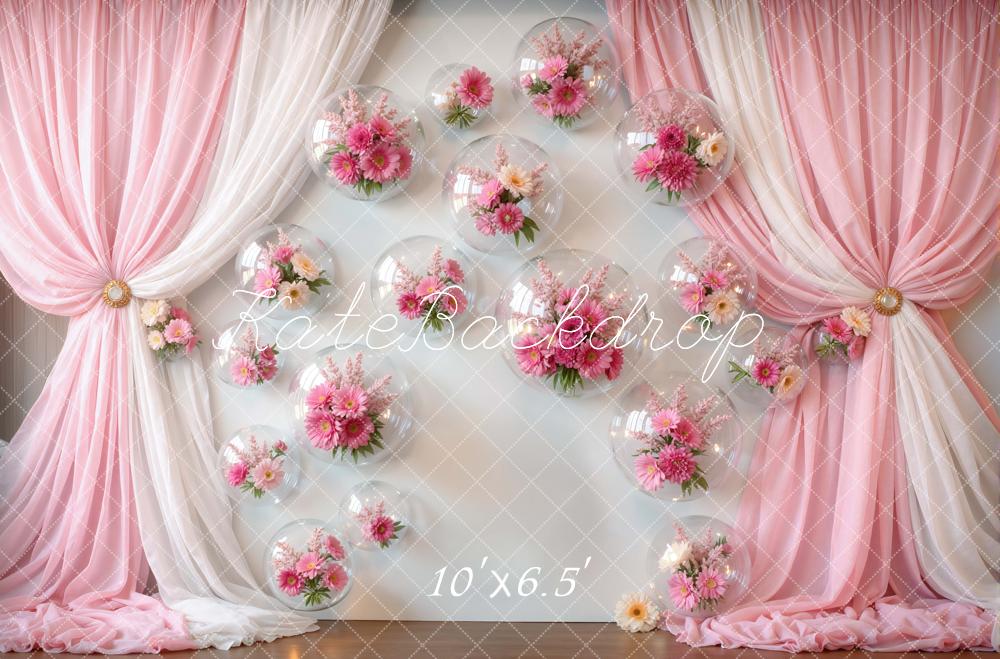 Kate Pink Curtains Balloons Floral Backdrop Designed by Mini MakeBelieve - Image 4