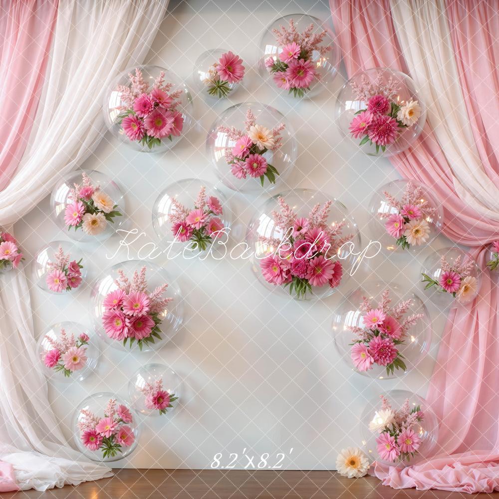 Kate Pink Curtains Balloons Floral Backdrop Designed by Mini MakeBelieve - Image 5