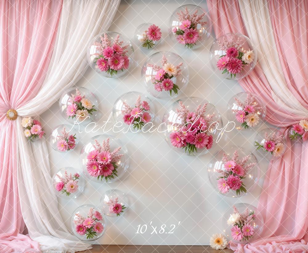 Kate Pink Curtains Balloons Floral Backdrop Designed by Mini MakeBelieve - Image 6