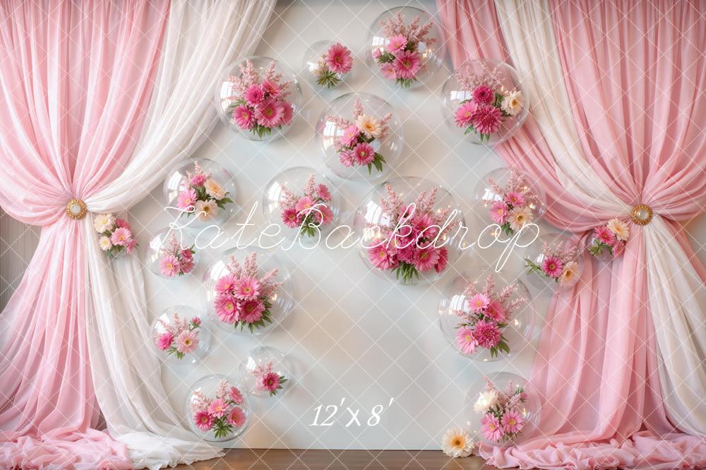 Kate Pink Curtains Balloons Floral Backdrop Designed by Mini MakeBelieve - Image 8