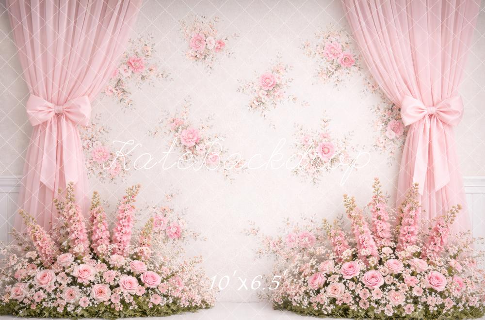 Kate Pink Curtains Floral Wall Fleece Backdrop Designed by Megan Leigh Photography - Image 2