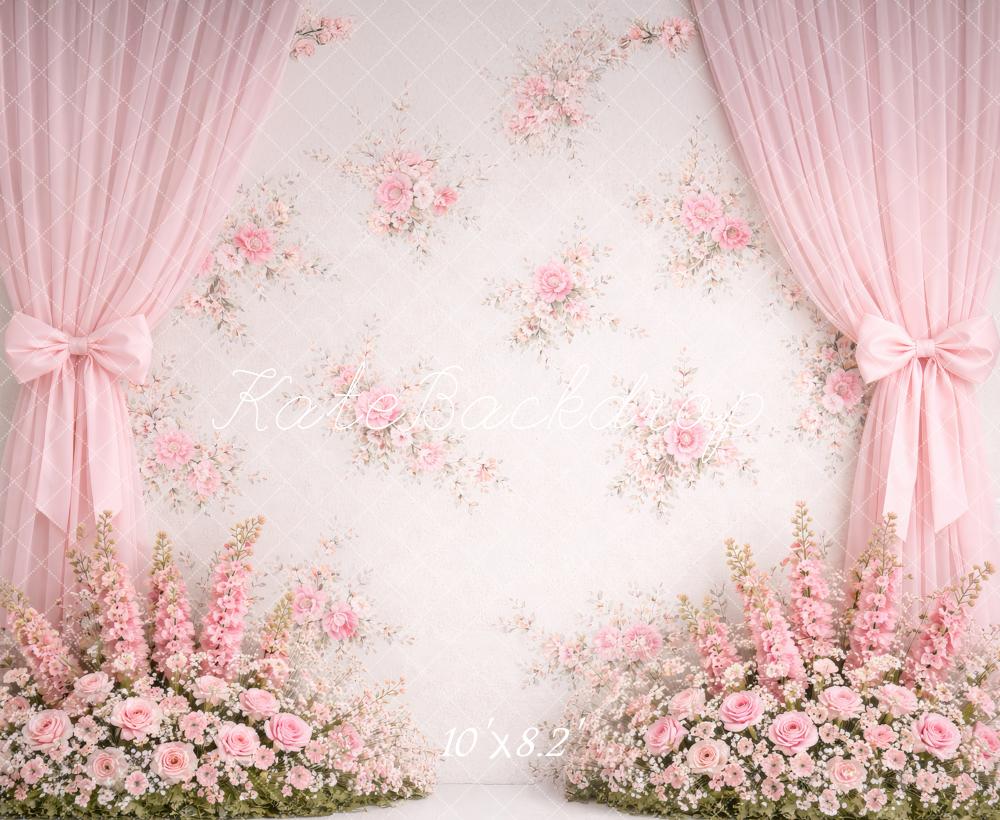 Kate Pink Curtains Floral Wall Fleece Backdrop Designed by Megan Leigh Photography - Image 3