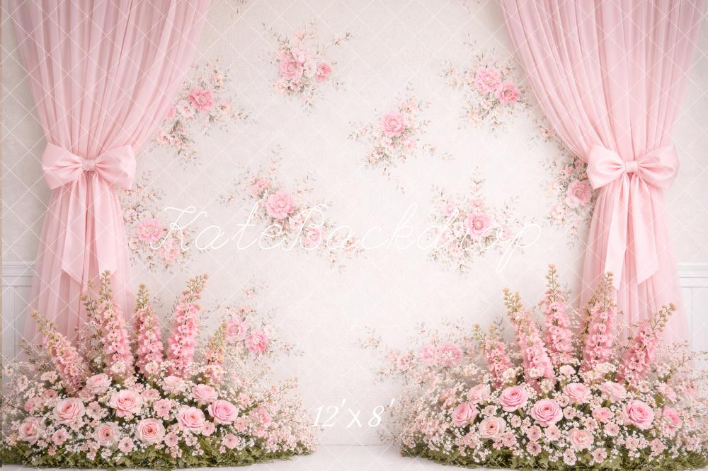 Kate Pink Curtains Floral Wall Fleece Backdrop Designed by Megan Leigh Photography - Image 4