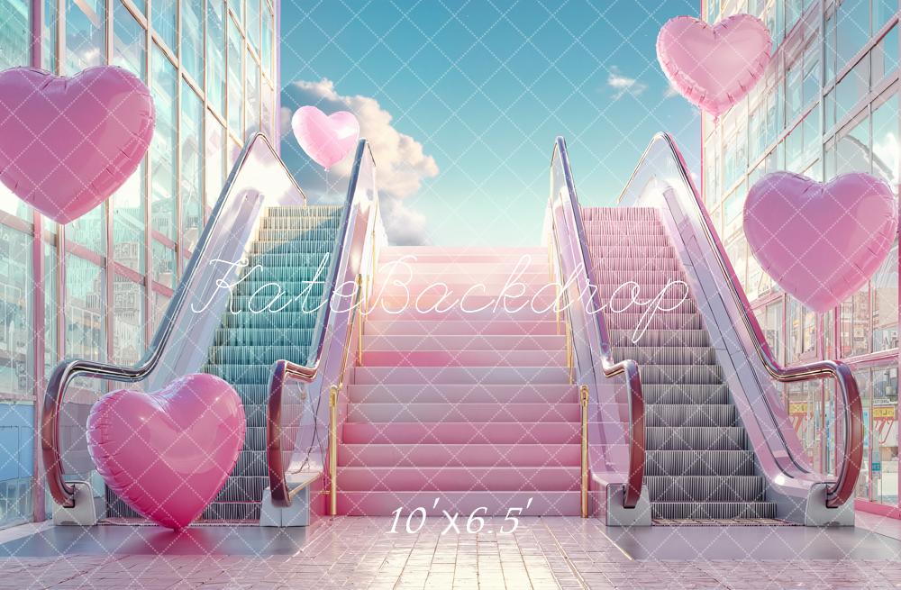 Kate Pink Escalators Heart Balloons Fleece Backdrop Designed by Emstselch - Image 2