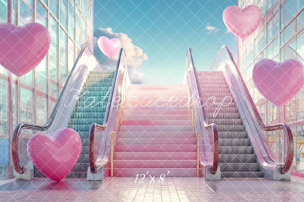 Kate Pink Escalators Heart Balloons Fleece Backdrop Designed by Emstselch - Image 4