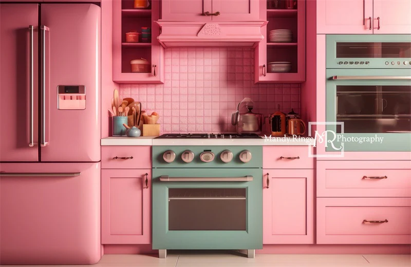 Kate Pink Fantasy Dollhouse Kitchen Backdrop Designed by Mandy Ringe Photography - Image 4