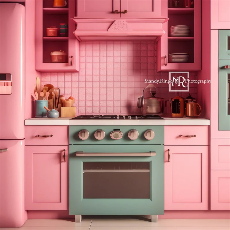 Kate Pink Fantasy Dollhouse Kitchen Backdrop Designed by Mandy Ringe Photography - Image 5