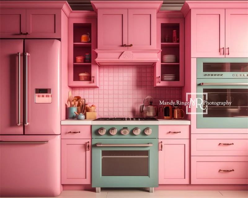Kate Pink Fantasy Dollhouse Kitchen Backdrop Designed by Mandy Ringe Photography - Image 7