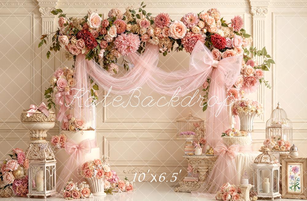 Kate Pink Floral Arch Decor Fleece Backdrop Designed by Emetselch - Image 2