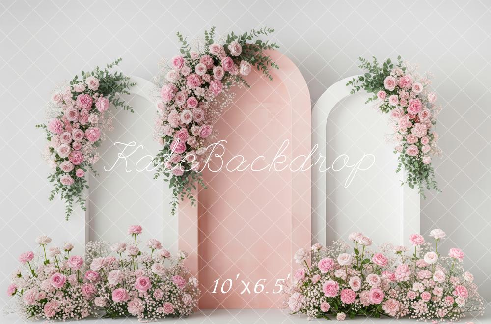 Kate Pink Floral Arch Arrangement Fleece Backdrop Designed by Patty Robert - Image 2