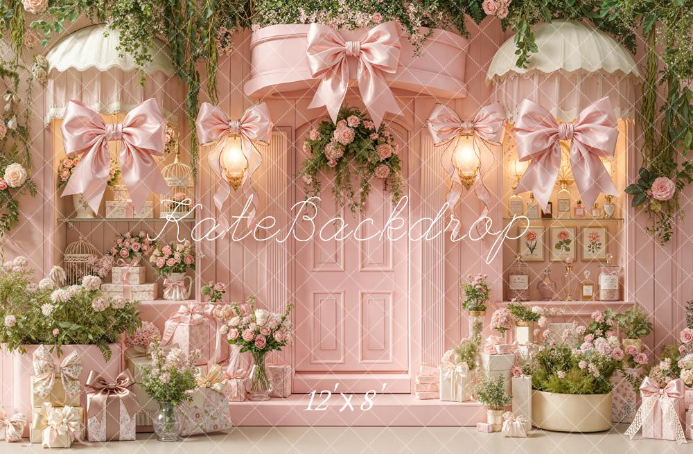 Kate Pink Floral Bows Garden Fleece Backdrop Designed by Emetselch - Image 4