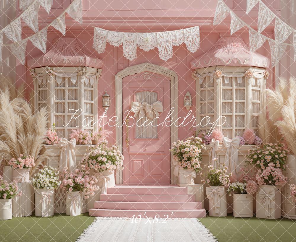 Kate Pink Floral Door Bay Window Garland Fleece Backdrop Designed by Emetselch - Image 3