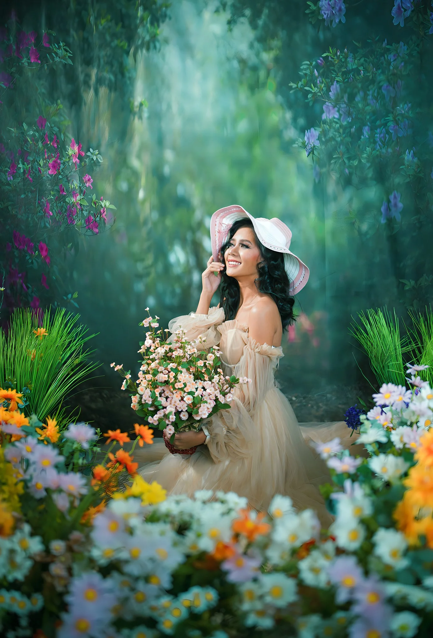 Kate Pink Floral Garden spring Backdrop for Photography Designed by Pine Park Collection - Image 3