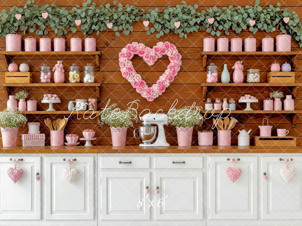 Kate Valentine Pink Floral Heart Kitchen Shelves Backdrop Designed by Patty Robert - Image 3