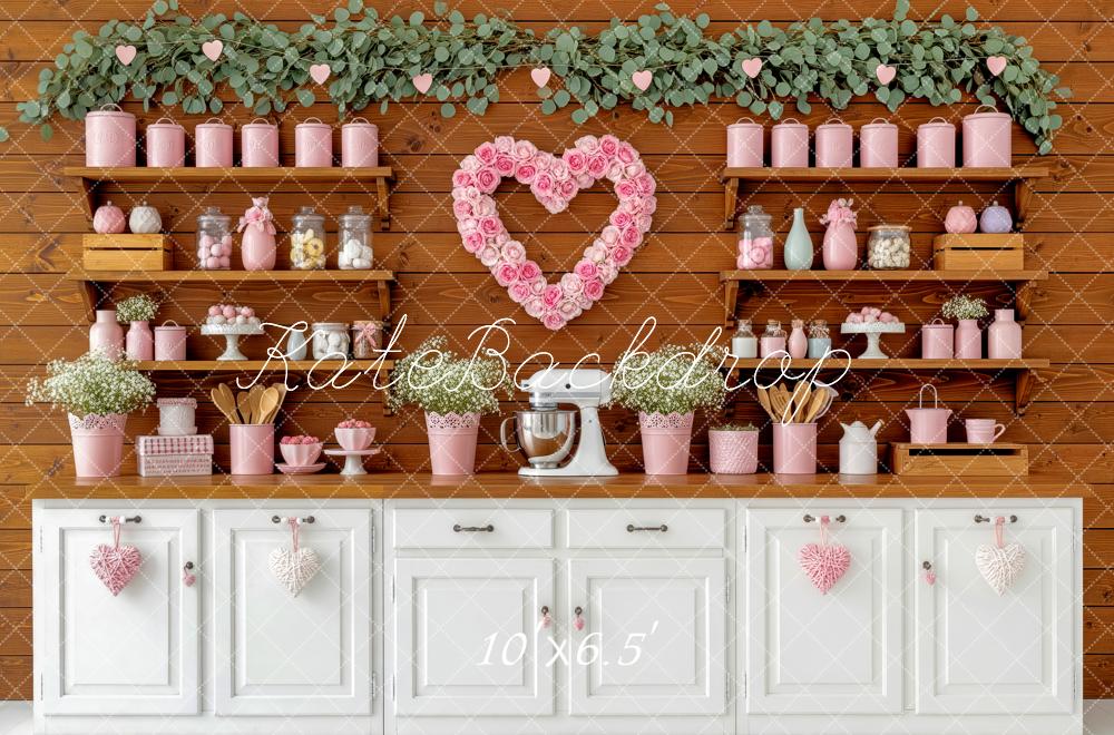 Kate Valentine Pink Floral Heart Kitchen Shelves Backdrop Designed by Patty Robert - Image 4