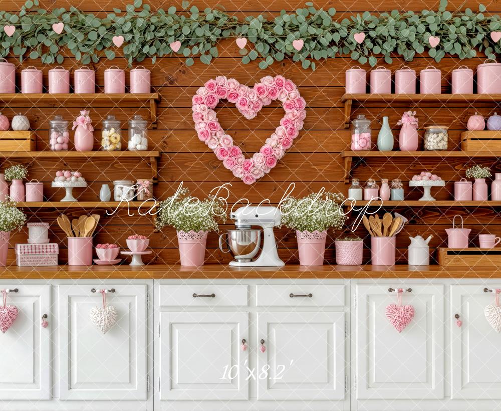 Kate Valentine Pink Floral Heart Kitchen Shelves Backdrop Designed by Patty Robert - Image 6