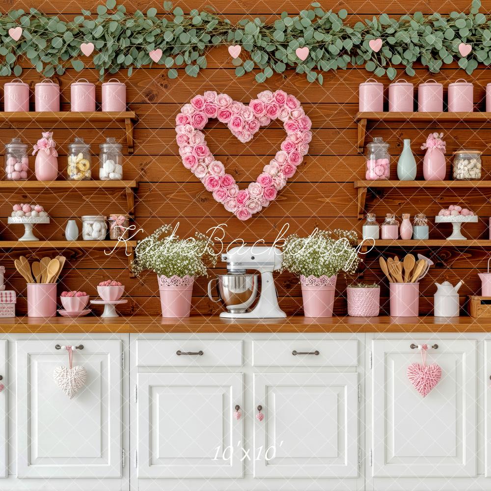 Kate Valentine Pink Floral Heart Kitchen Shelves Backdrop Designed by Patty Robert - Image 7