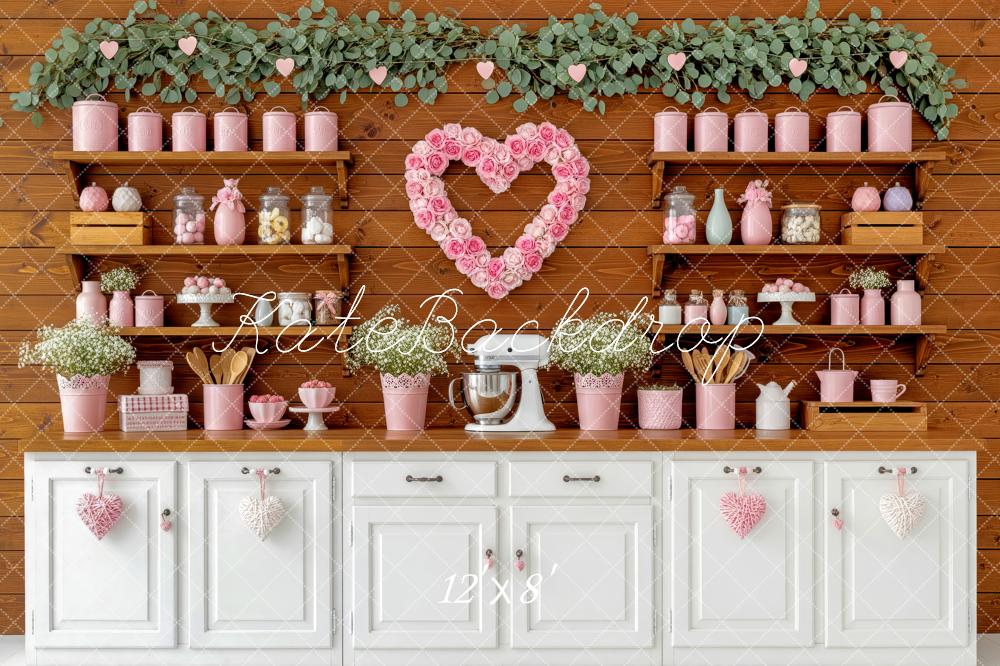 Kate Valentine Pink Floral Heart Kitchen Shelves Backdrop Designed by Patty Robert - Image 8
