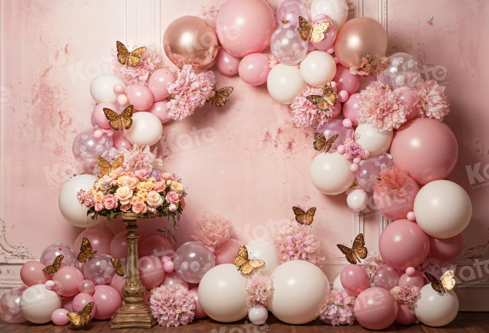 Kate Pink Flower Butterfly Balloon Backdrop Designed by Emetselch - Image 2