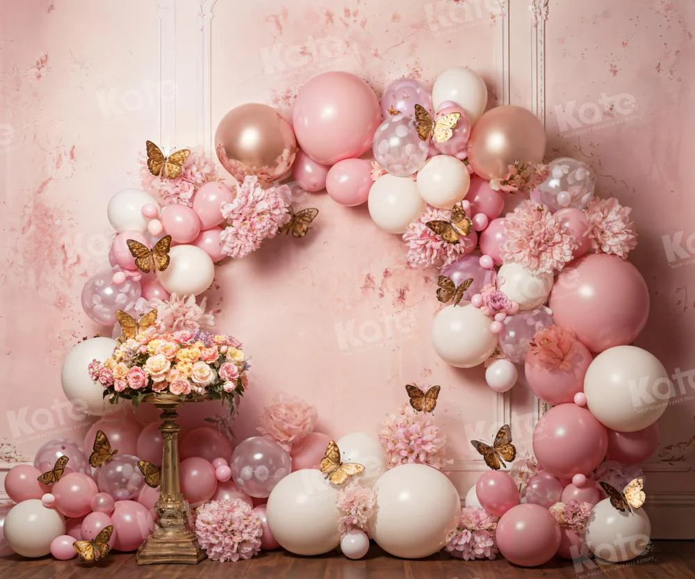 Kate Pink Flower Butterfly Balloon Backdrop Designed by Emetselch - Image 9