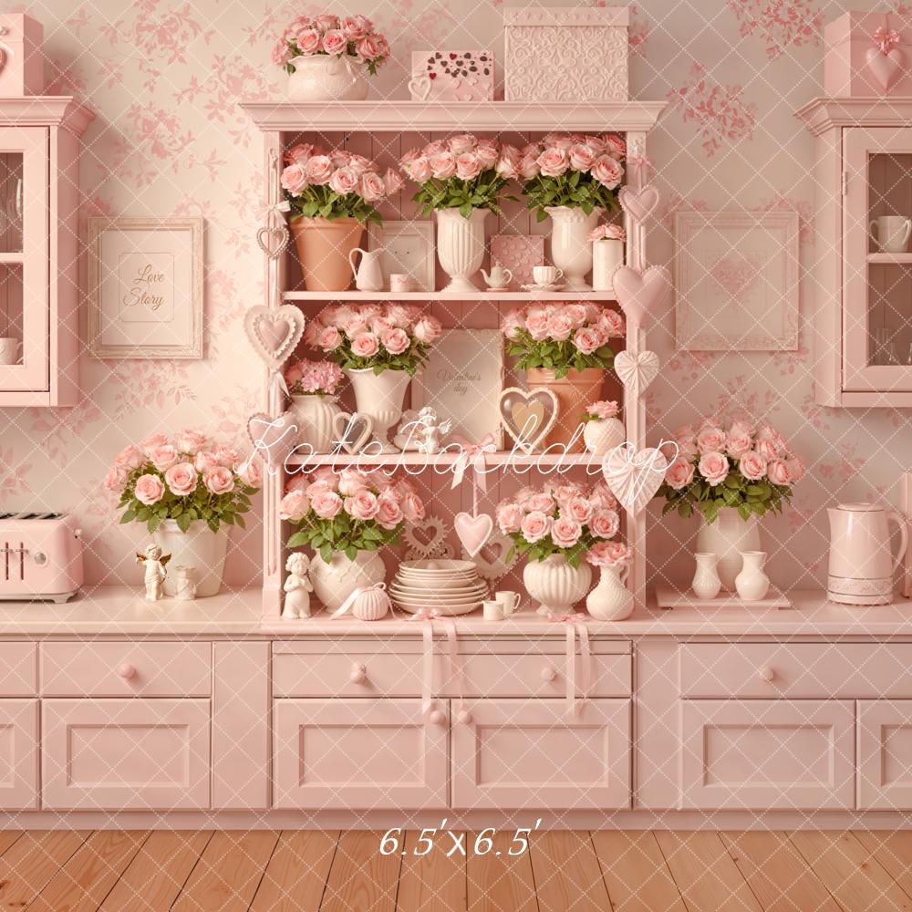 Kate Pink Floral Kitchen Cabinet Backdrop Designed by Emetselch - Image 2