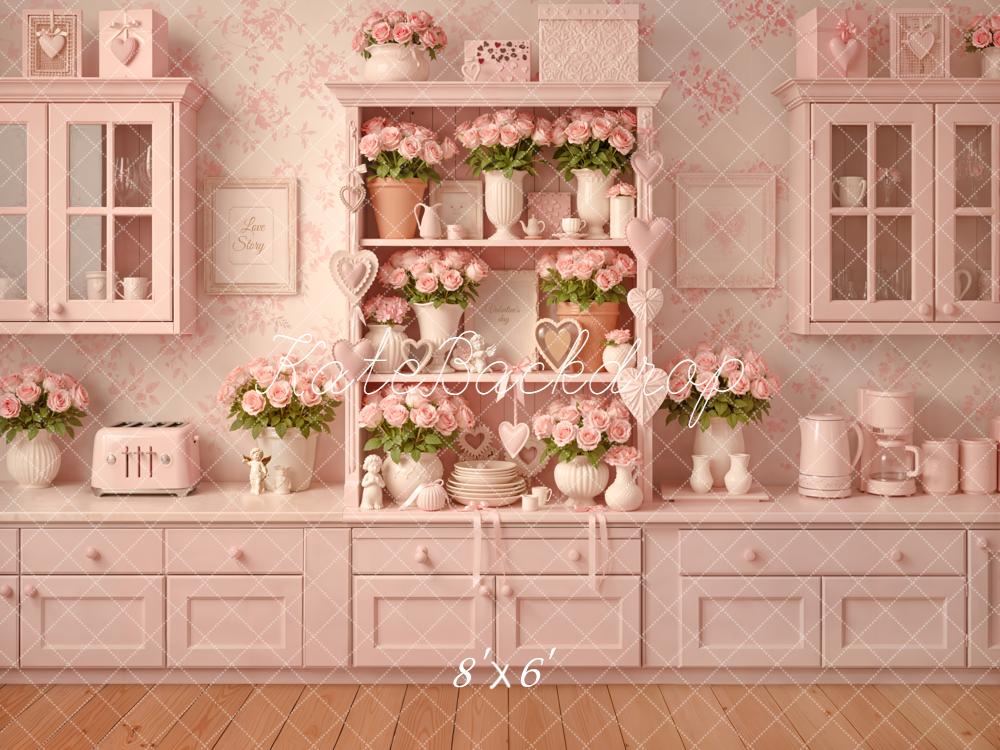 Kate Pink Floral Kitchen Cabinet Backdrop Designed by Emetselch - Image 3