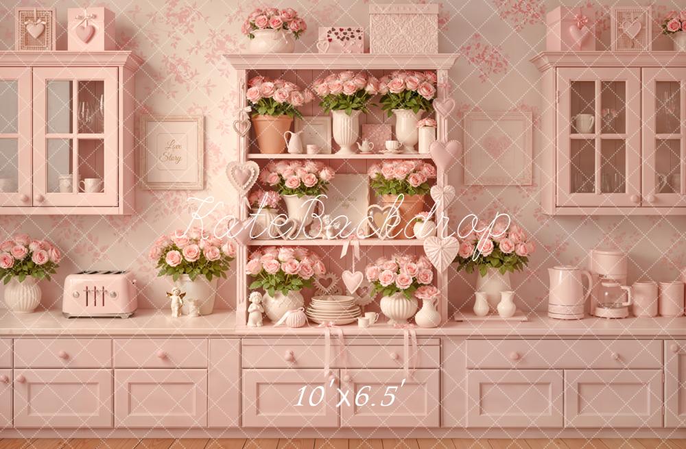 Kate Pink Floral Kitchen Cabinet Backdrop Designed by Emetselch - Image 4