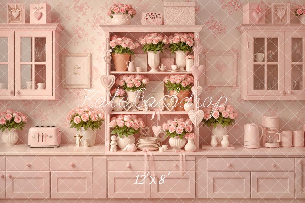 Kate Pink Floral Kitchen Cabinet Backdrop Designed by Emetselch - Image 8