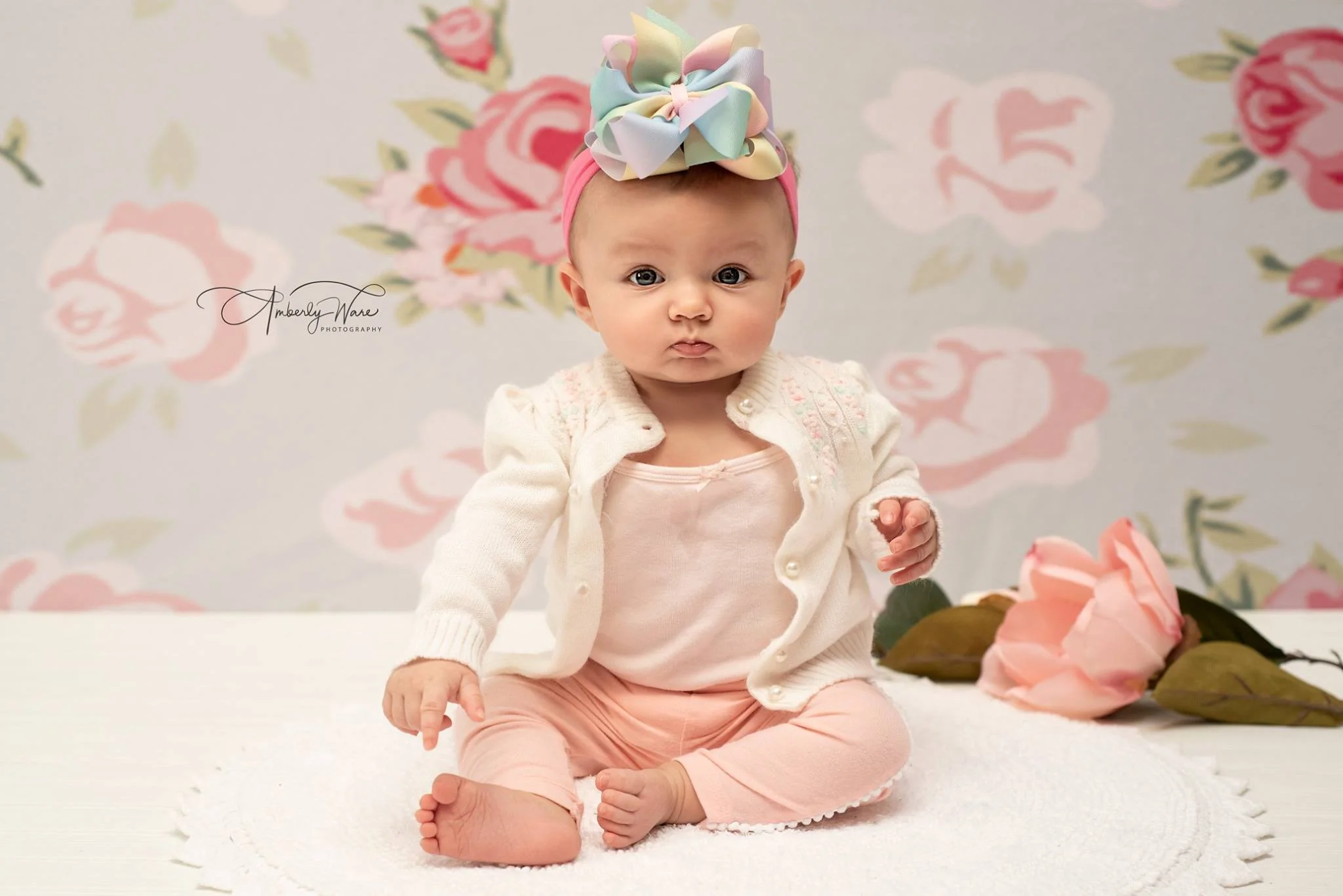 Kate Pink Flower White Background Pattern Baby Photography Backdrop - Image 3