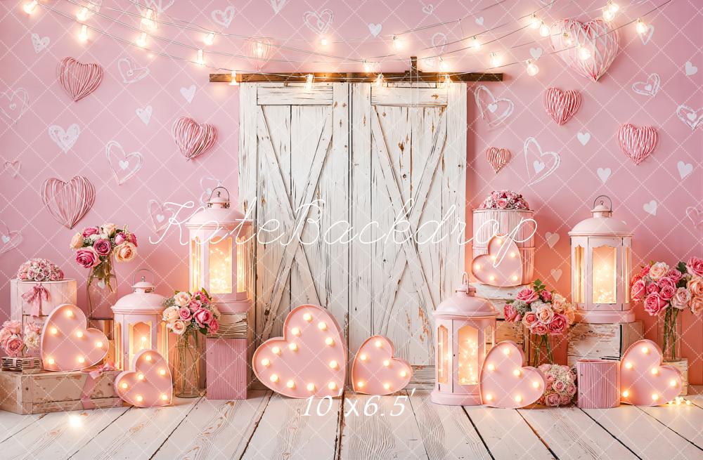 Kate Valentine Pink Hearts Lanterns Door Fleece Backdrop Designed by Emetselch - Image 2
