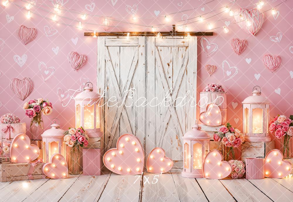 Kate Valentine Pink Hearts Lanterns Floral Backdrop Designed by Emetselch
