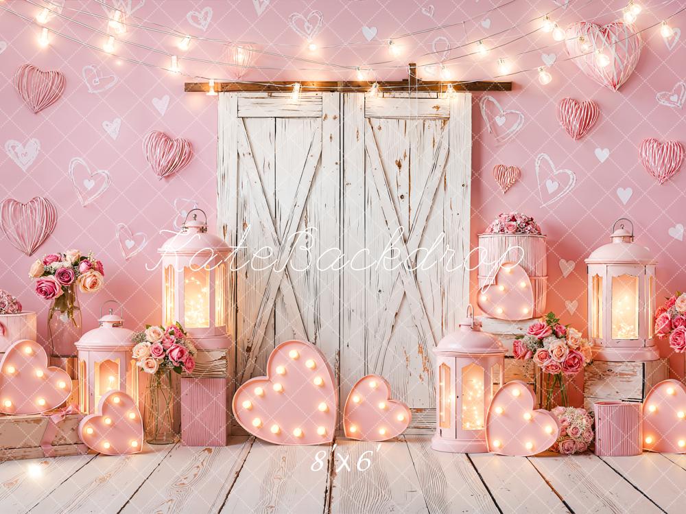 Kate Valentine Pink Hearts Lanterns Floral Backdrop Designed by Emetselch - Image 3