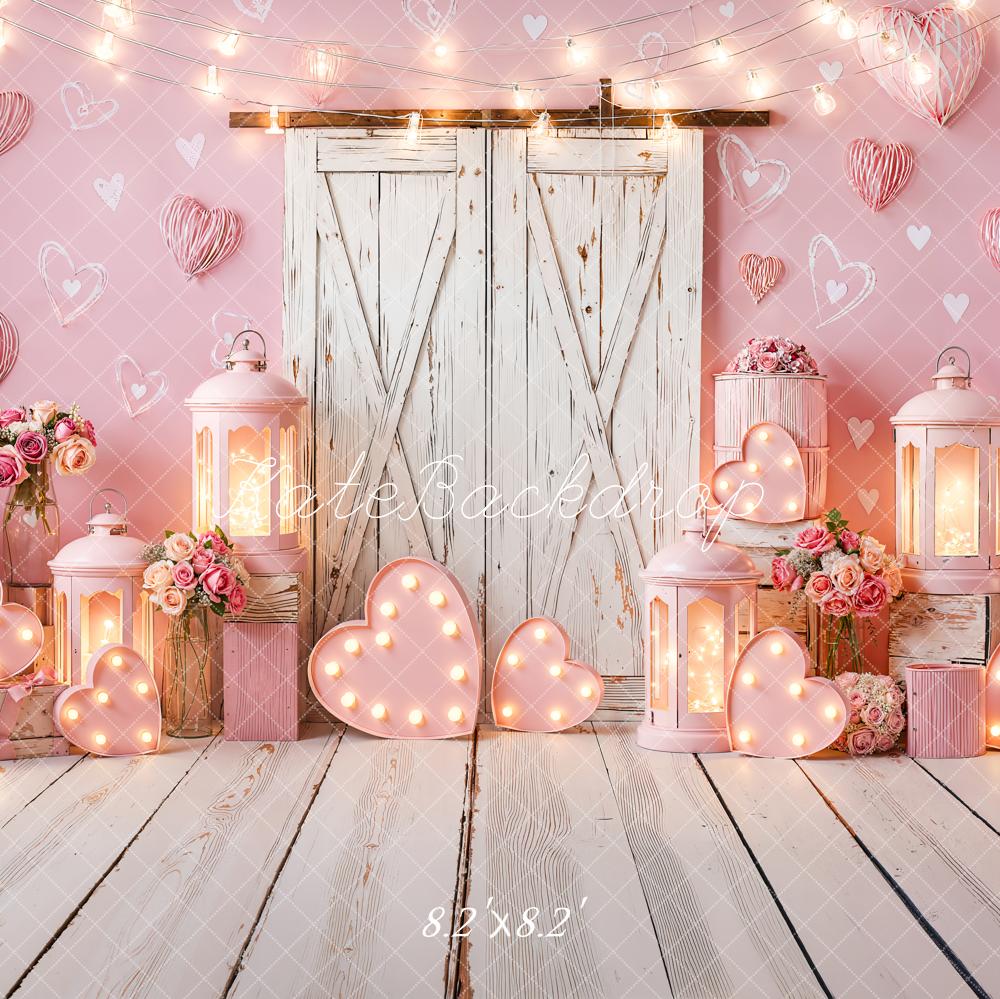 Kate Valentine Pink Hearts Lanterns Floral Backdrop Designed by Emetselch - Image 5