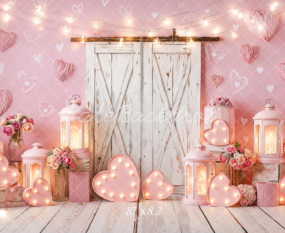 Kate Valentine Pink Hearts Lanterns Floral Backdrop Designed by Emetselch - Image 6