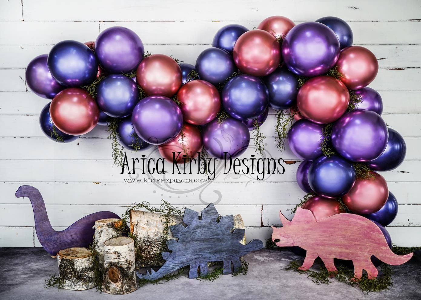 Kate Pink Purple Dinosaur Balloons Children Backdrop Designed By Arica Kirby - Image 2