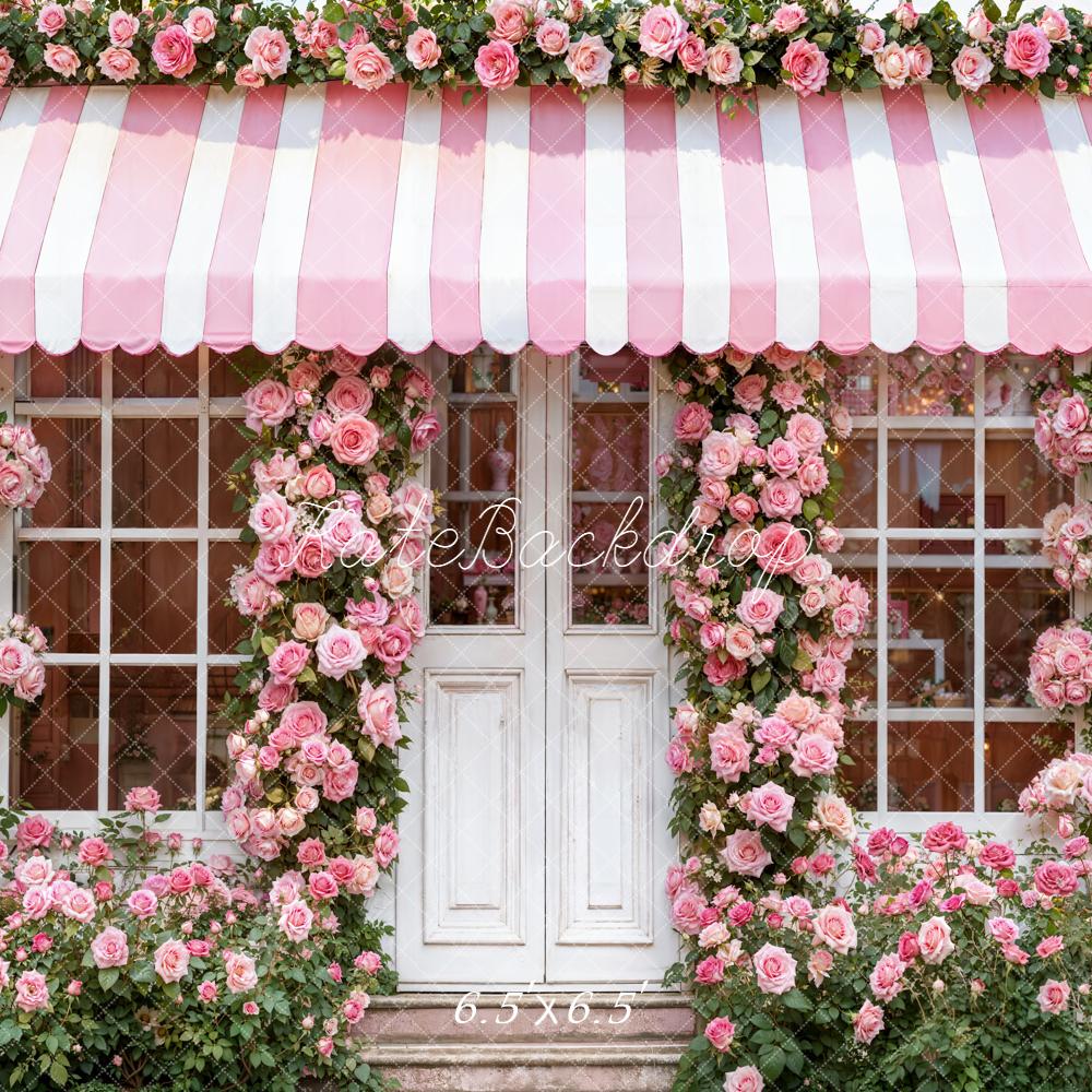 Kate Pink Rose Door Striped Awning Backdrop Designed by Emetselch - Image 2