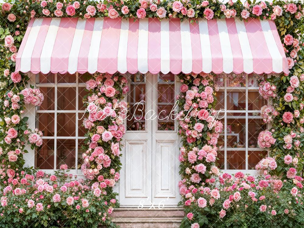 Kate Pink Rose Door Striped Awning Backdrop Designed by Emetselch - Image 3