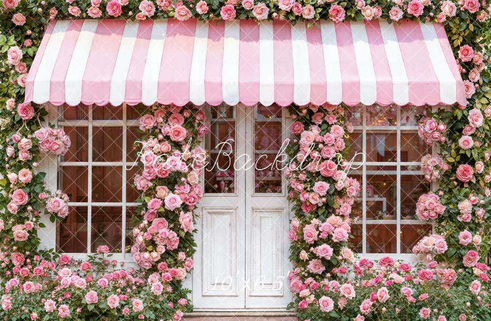 Kate Pink Rose Door Striped Awning Backdrop Designed by Emetselch - Image 4