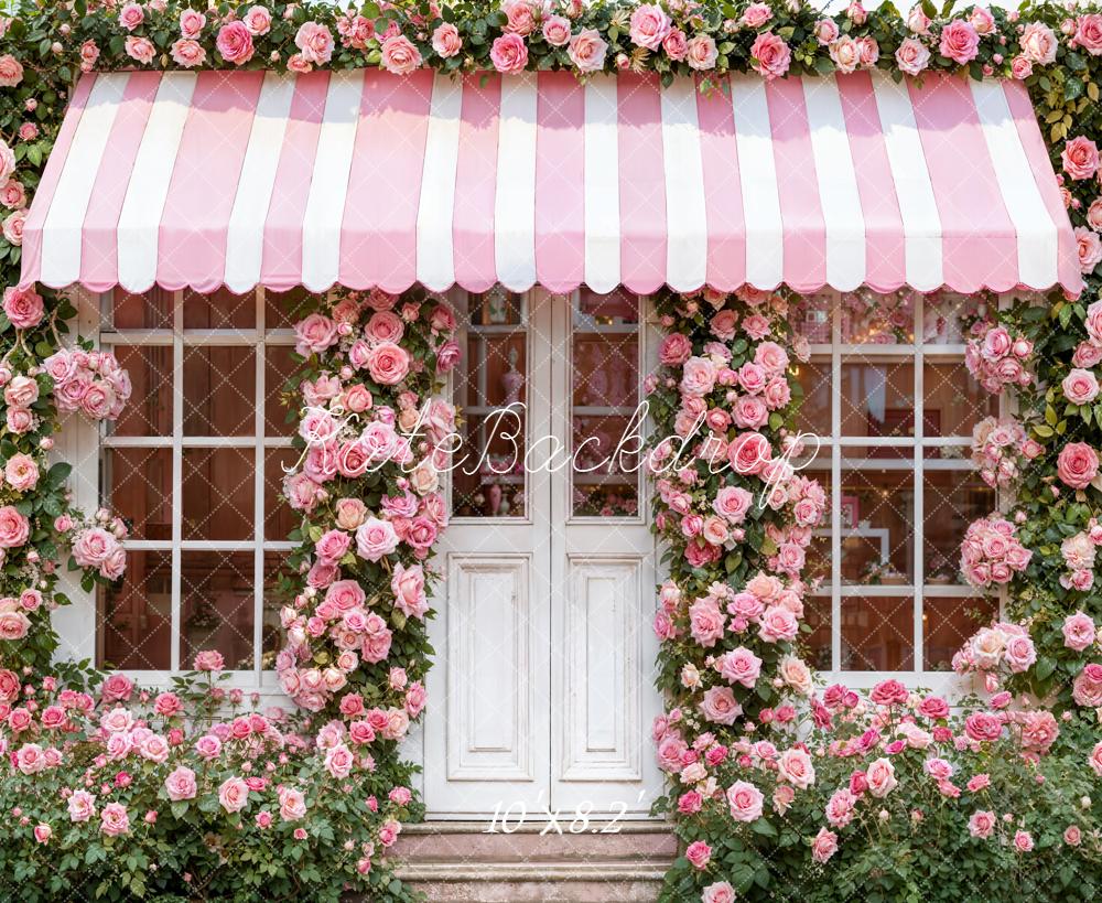 Kate Pink Rose Door Striped Awning Backdrop Designed by Emetselch - Image 6