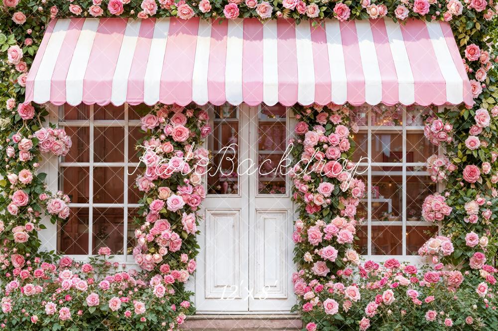 Kate Pink Rose Door Striped Awning Backdrop Designed by Emetselch - Image 8
