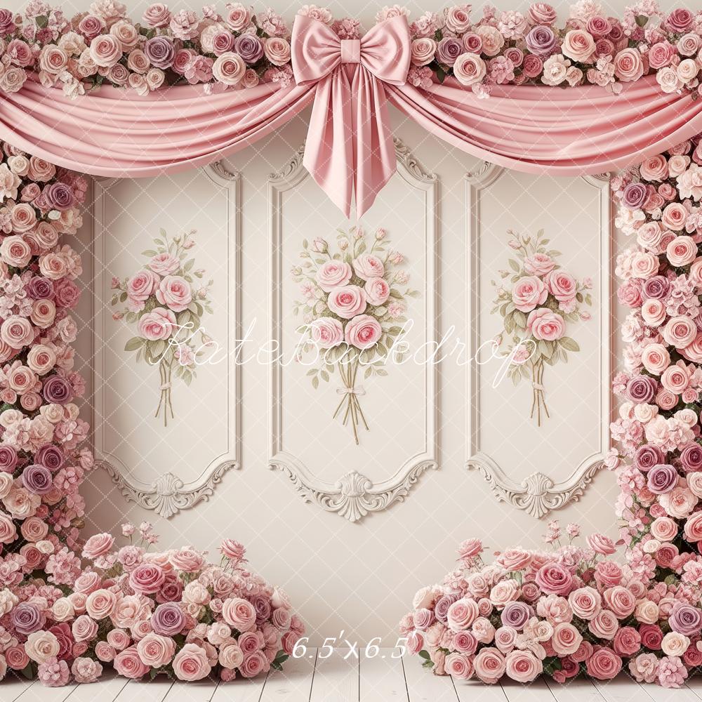 Kate Wedding Pink Roses Bow Wall Drapes Backdrop Designed by Patty Robert - Image 4