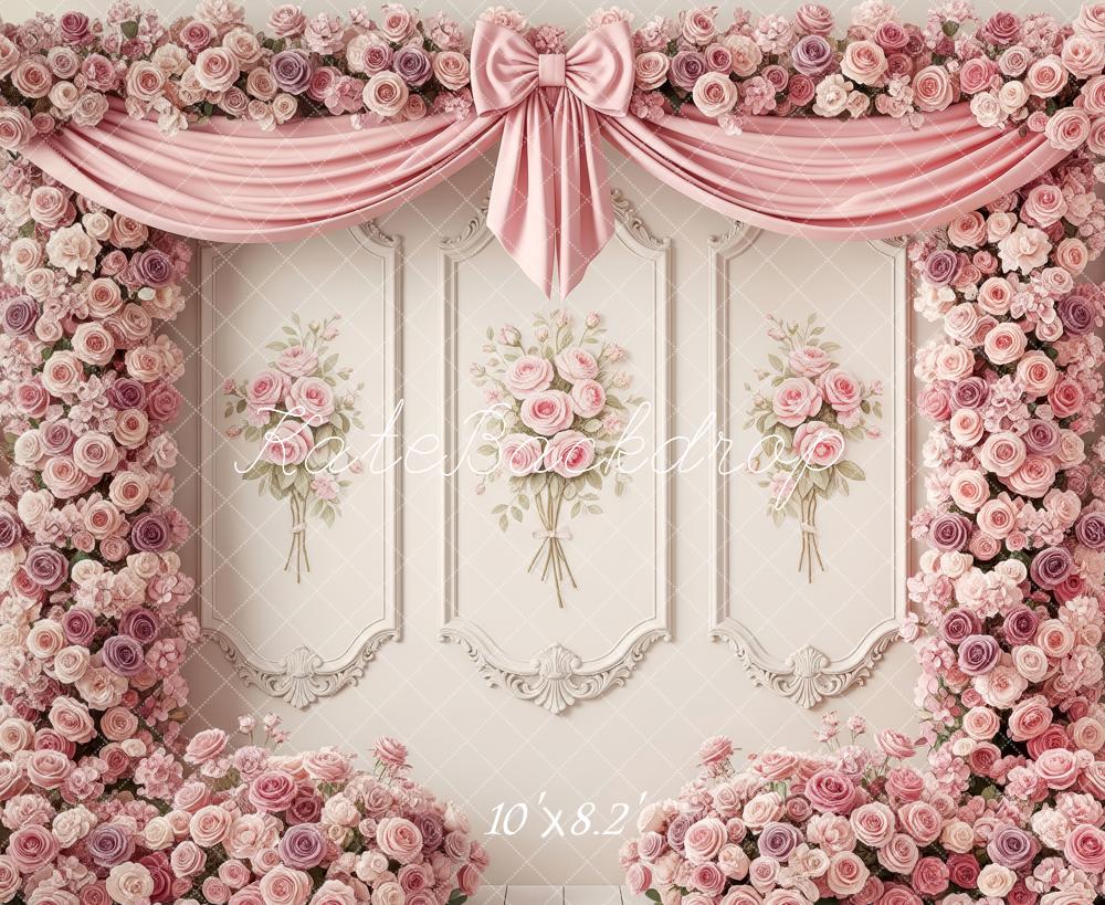 Kate Wedding Pink Roses Bow Wall Drapes Backdrop Designed by Patty Robert - Image 8