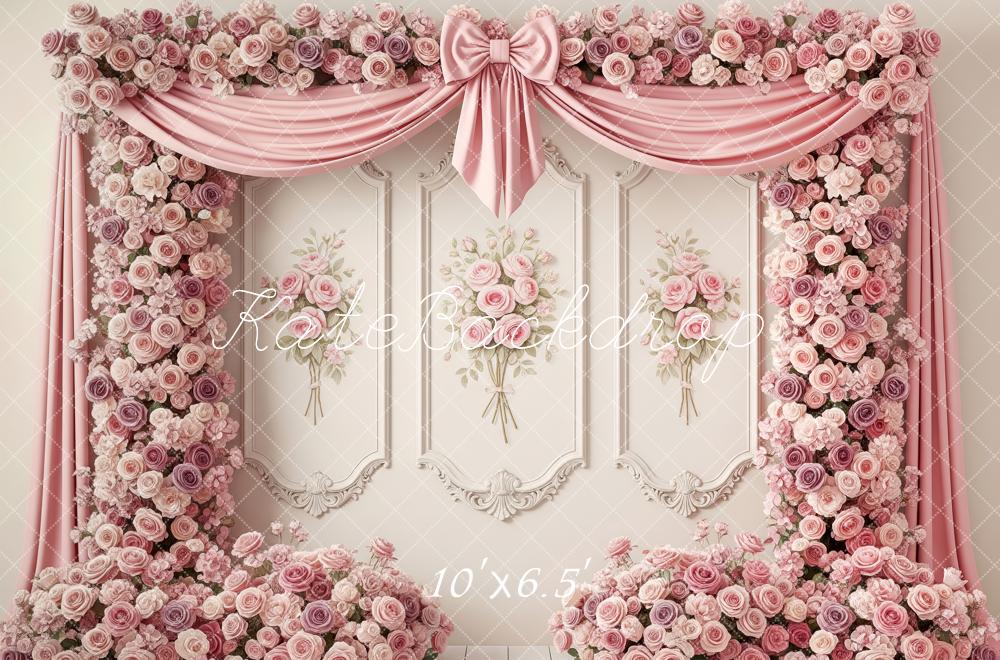 Kate Pink Roses Bow Fleece Backdrop Designed by Patty Robert - Image 2