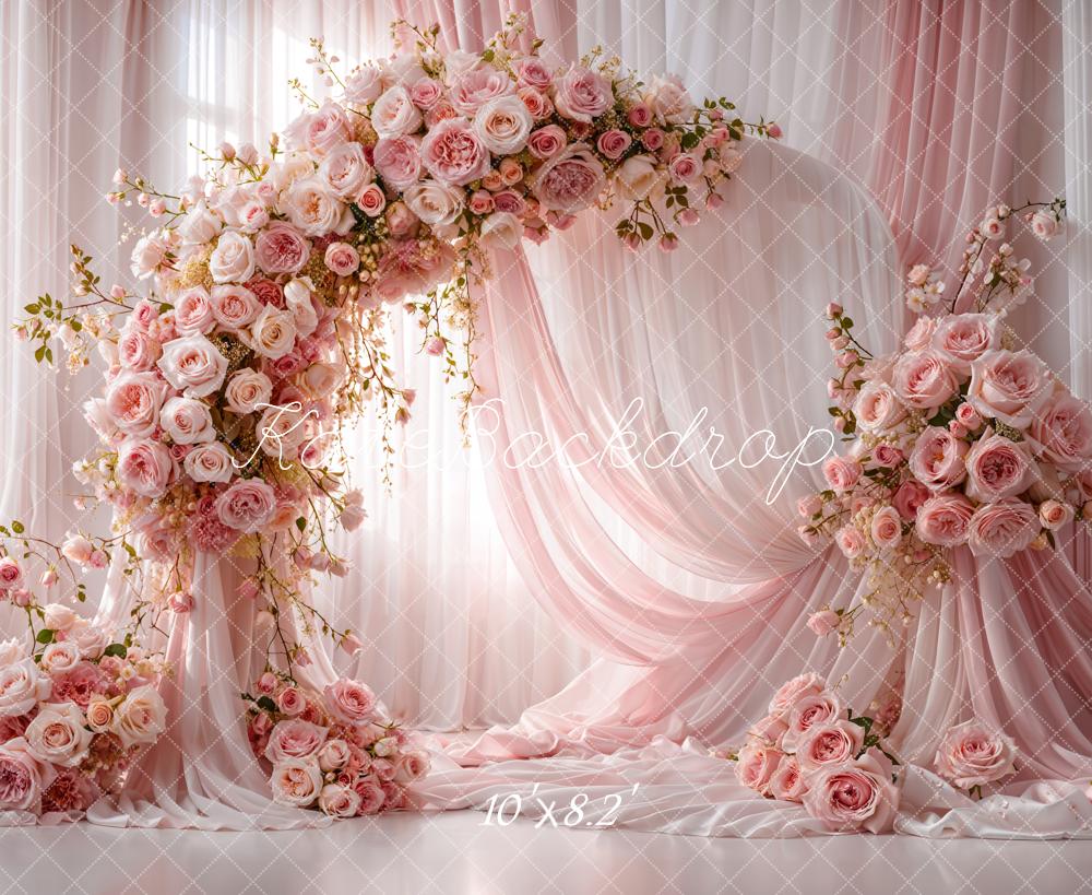 Kate Mother's day Pink Roses Arch Drapes Fleece Backdrop Designed by Emetselch - Image 3