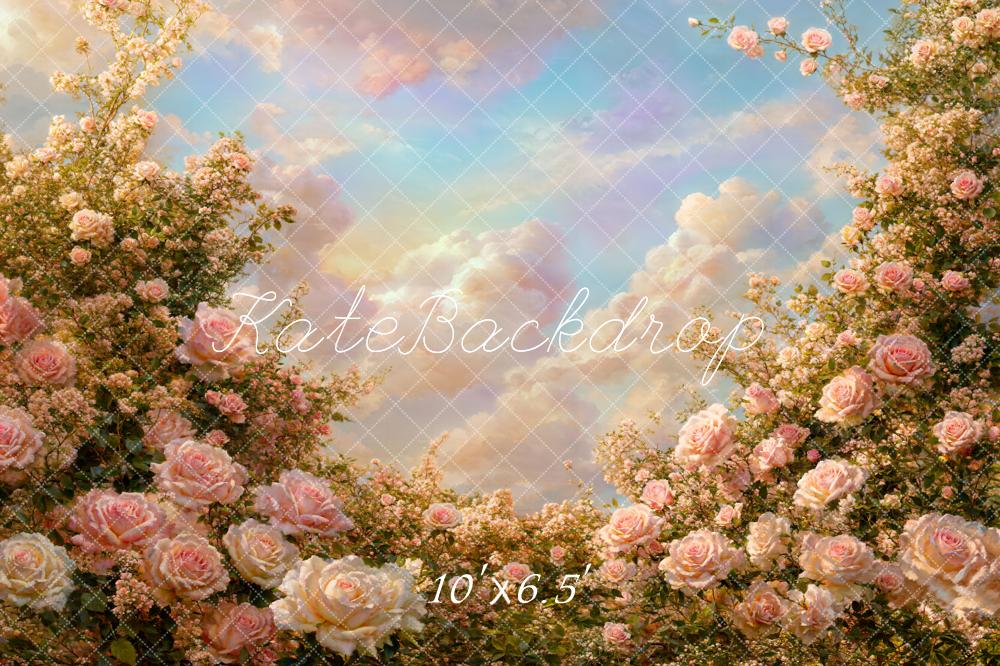 Kate Pink Roses Garden Sky Fleece Backdrop Designed by Chain Photography - Image 2