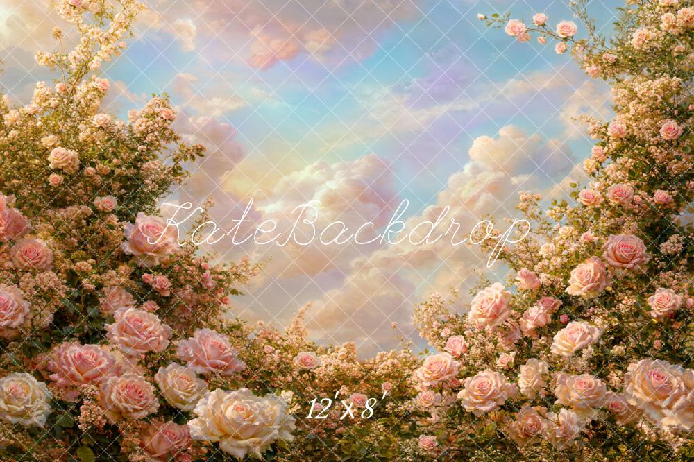 Kate Pink Roses Garden Sky Fleece Backdrop Designed by Chain Photography - Image 4