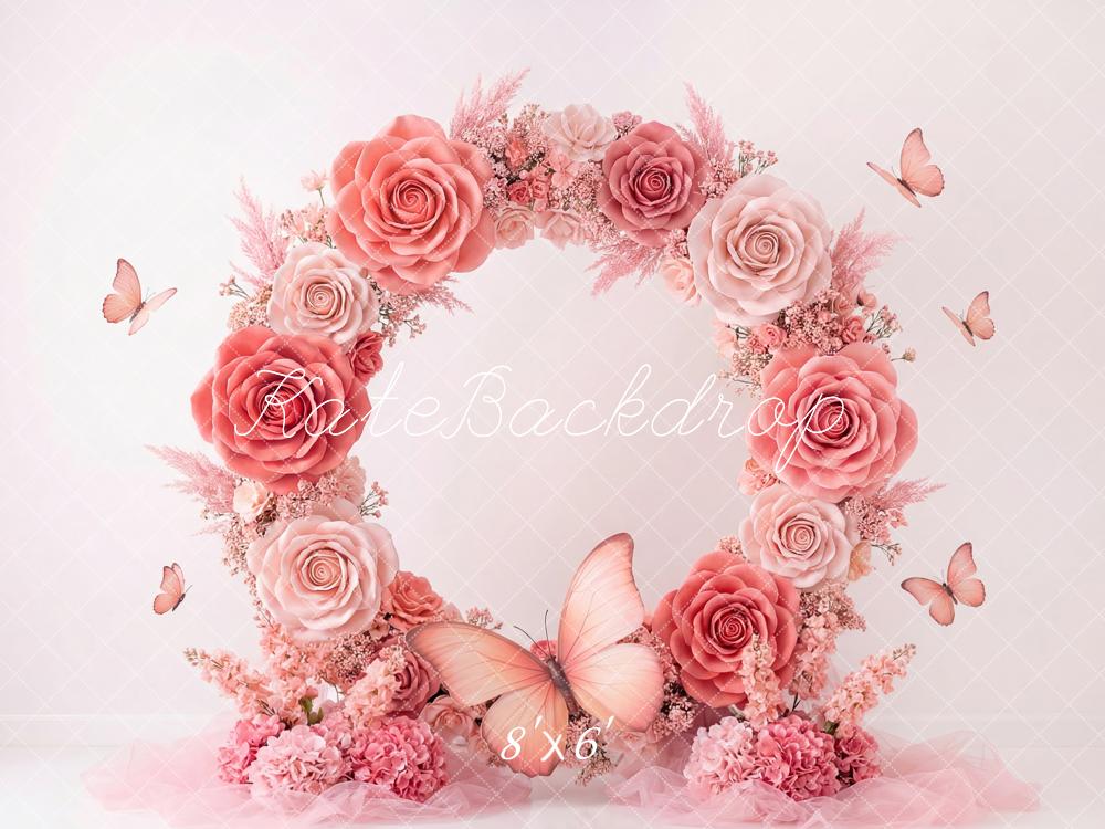 Kate Pink Roses Garland Butterfly Backdrop Designed by Patty Robert - Image 3