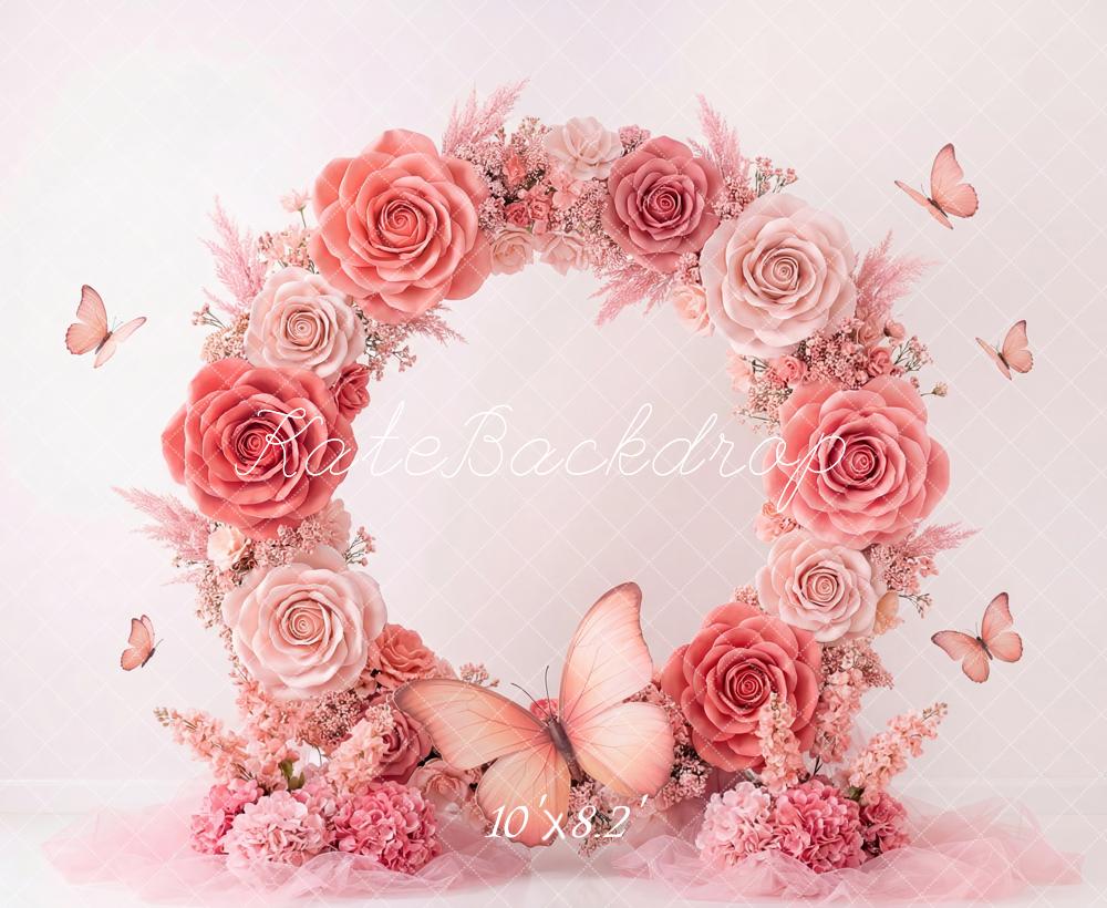 Kate Pink Roses Garland Butterfly Backdrop Designed by Patty Robert - Image 6