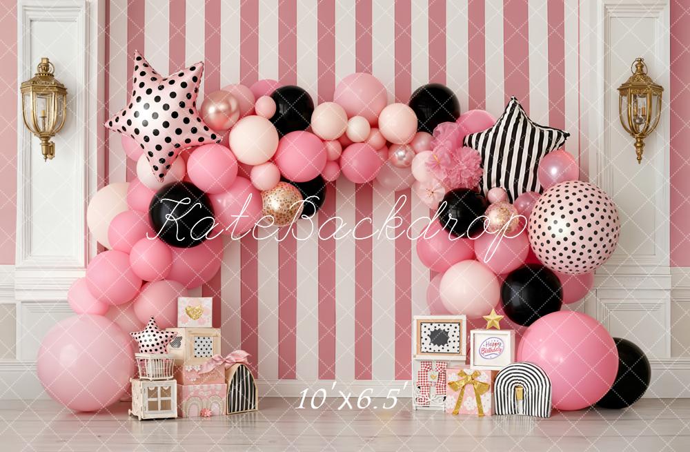 Kate Pink Striped Wall Balloon Arch Fleece Backdrop Designed by Emstselch - Image 2