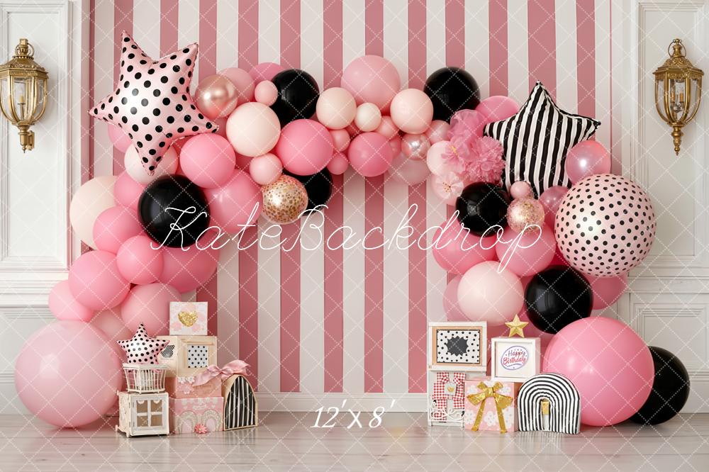 Kate Pink Striped Wall Balloon Arch Fleece Backdrop Designed by Emstselch - Image 4